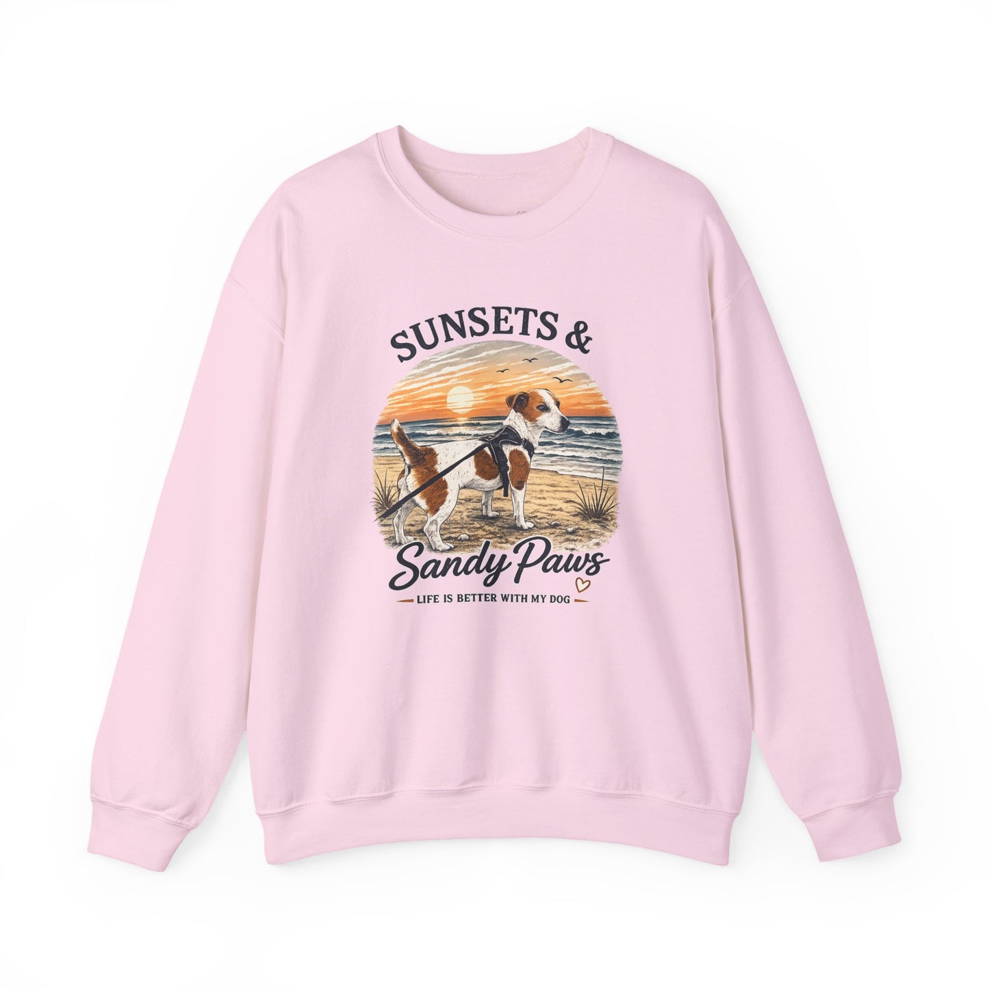 Sunsets & Sandy Paws Crewneck Sweatshirt – Beach Dog Graphic