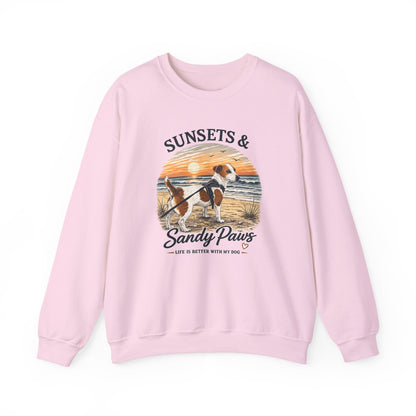 Sunsets & Sandy Paws Crewneck Sweatshirt – Beach Dog Graphic