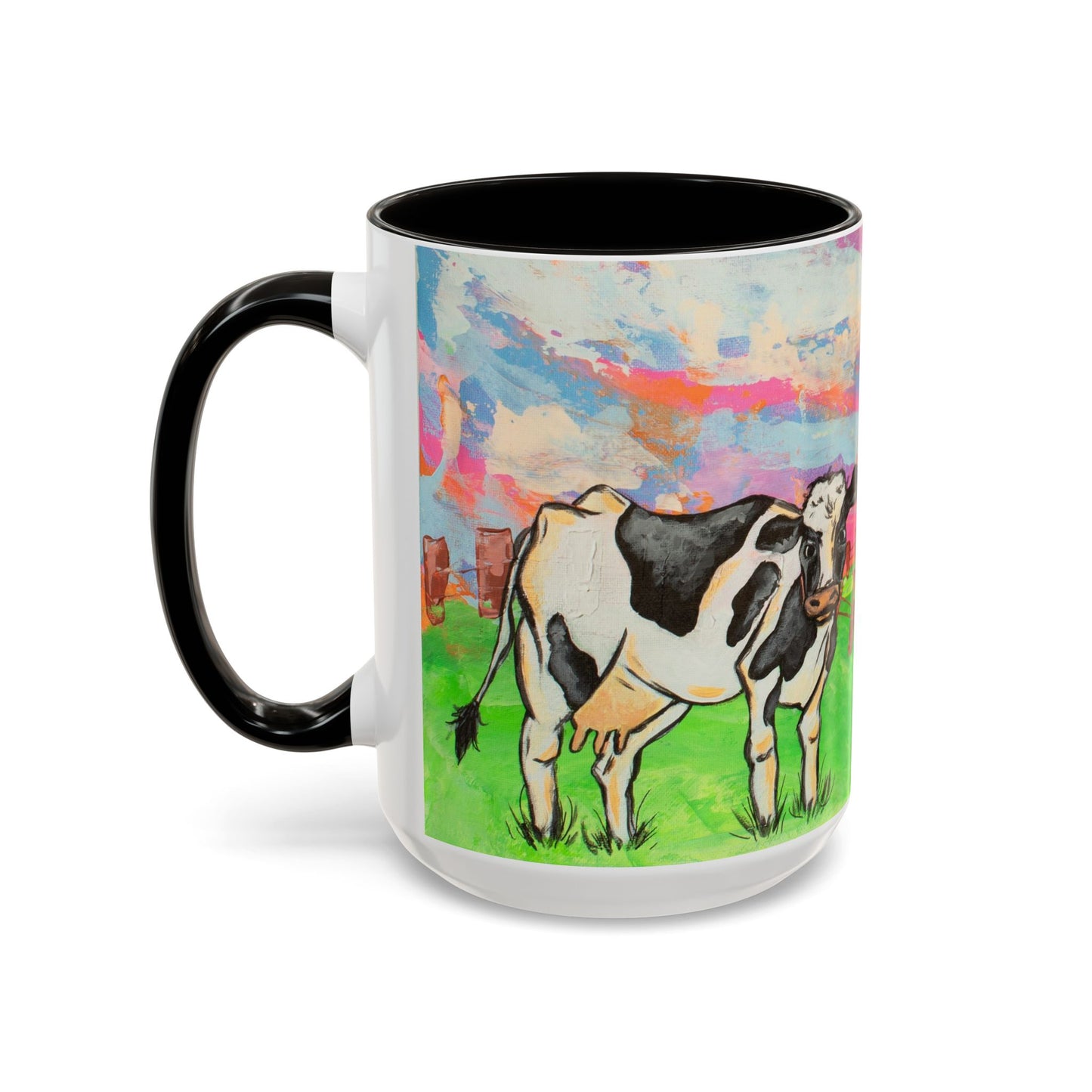 Colorful Cow Farm Art Mug (15oz) — Bright Pasture Ceramic Coffee Cup