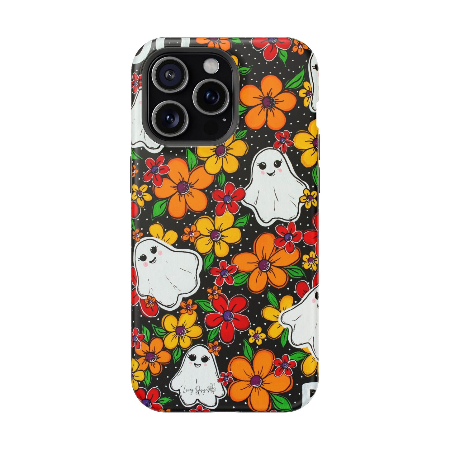 Halloween Phone Case with Ghosts and Flowers Design - Phone Case