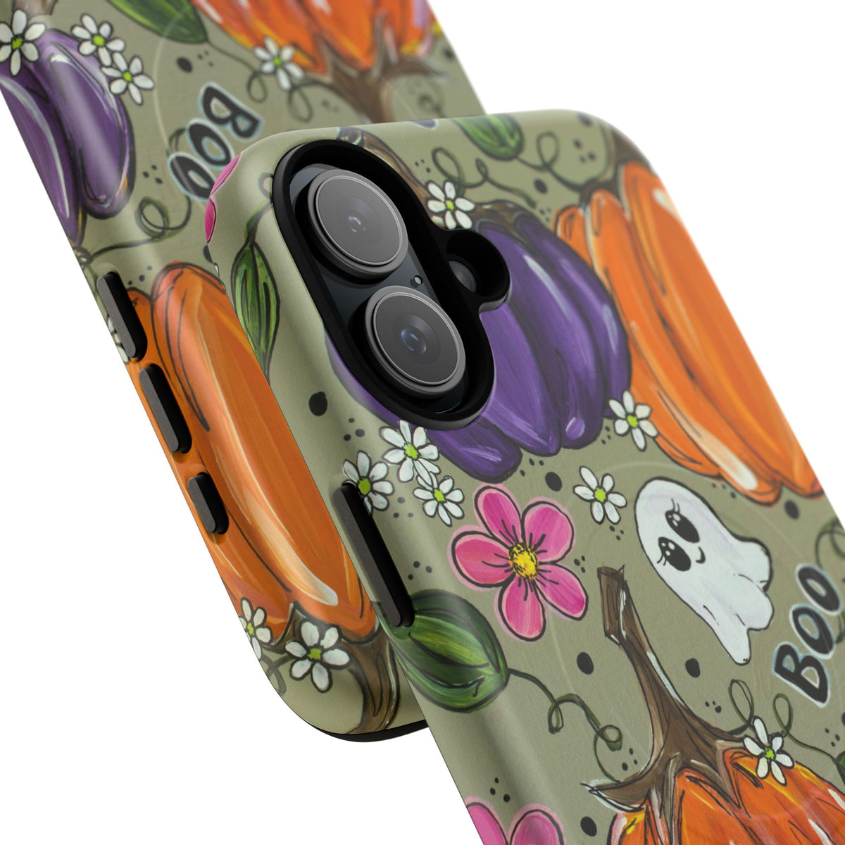 Halloween Pumpkin Ghost Tough Magnetic Phone Case — 'Boo' Fall Floral iPhone Cover