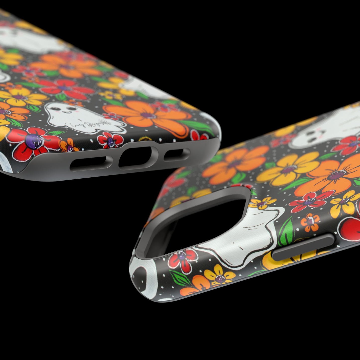 Halloween Phone Case with Ghosts and Flowers Design - Phone Case