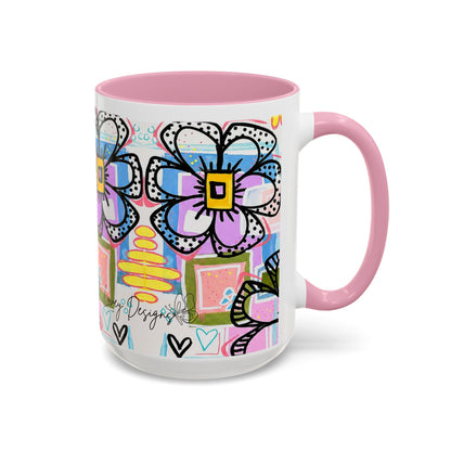 Colorful Floral Art Mug (11oz & 15oz) — Bright Hand-Drawn Flowers, Funky Pastel Coffee Cup