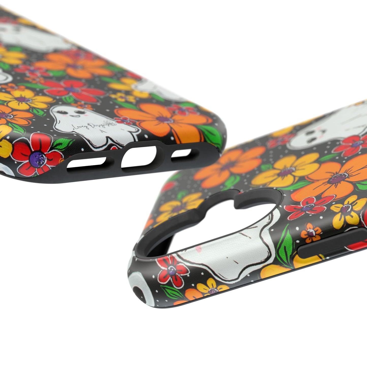 Halloween Phone Case with Ghosts and Flowers Design - Phone Case