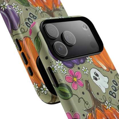 Halloween Pumpkin Ghost Tough Magnetic Phone Case — 'Boo' Fall Floral iPhone Cover