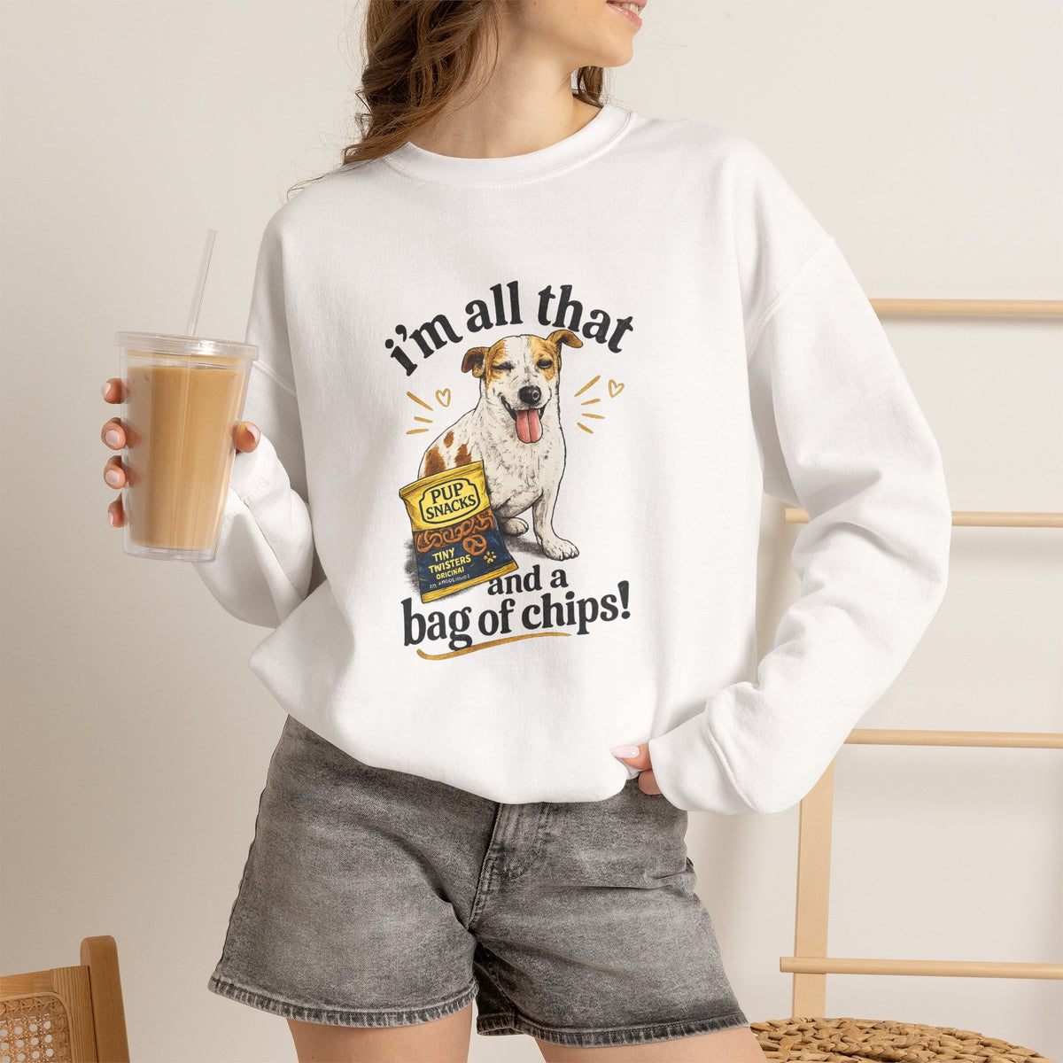 Dog Lover Sweatshirt - "I’m All That and a Bag of Chips" Cute Dog Graphic Crewneck