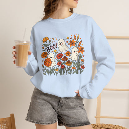Halloween Ghosts Floral Sweatshirt — 'Boo!' Autumn Crewneck