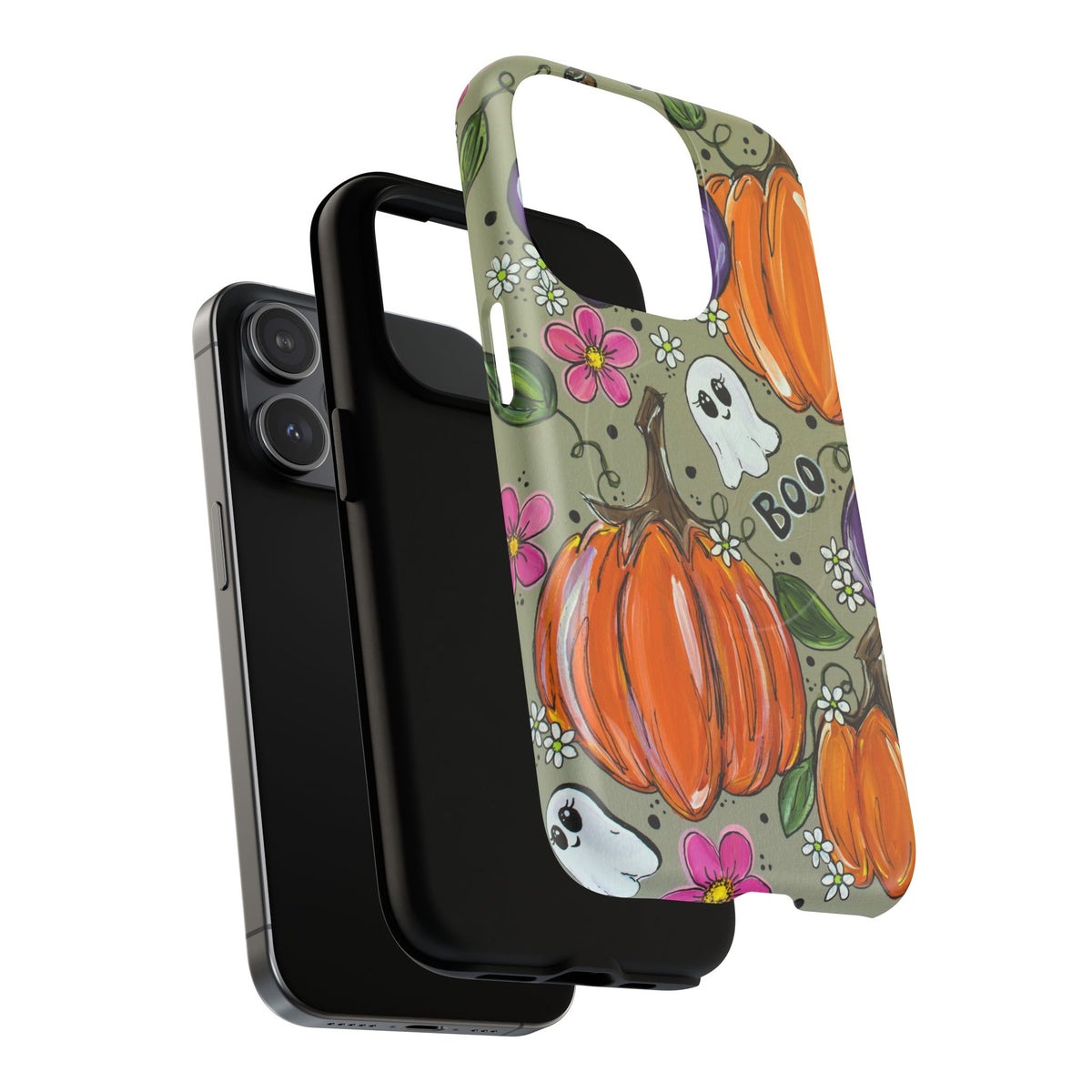 Halloween Pumpkin Ghost Tough Magnetic Phone Case — 'Boo' Fall Floral iPhone Cover