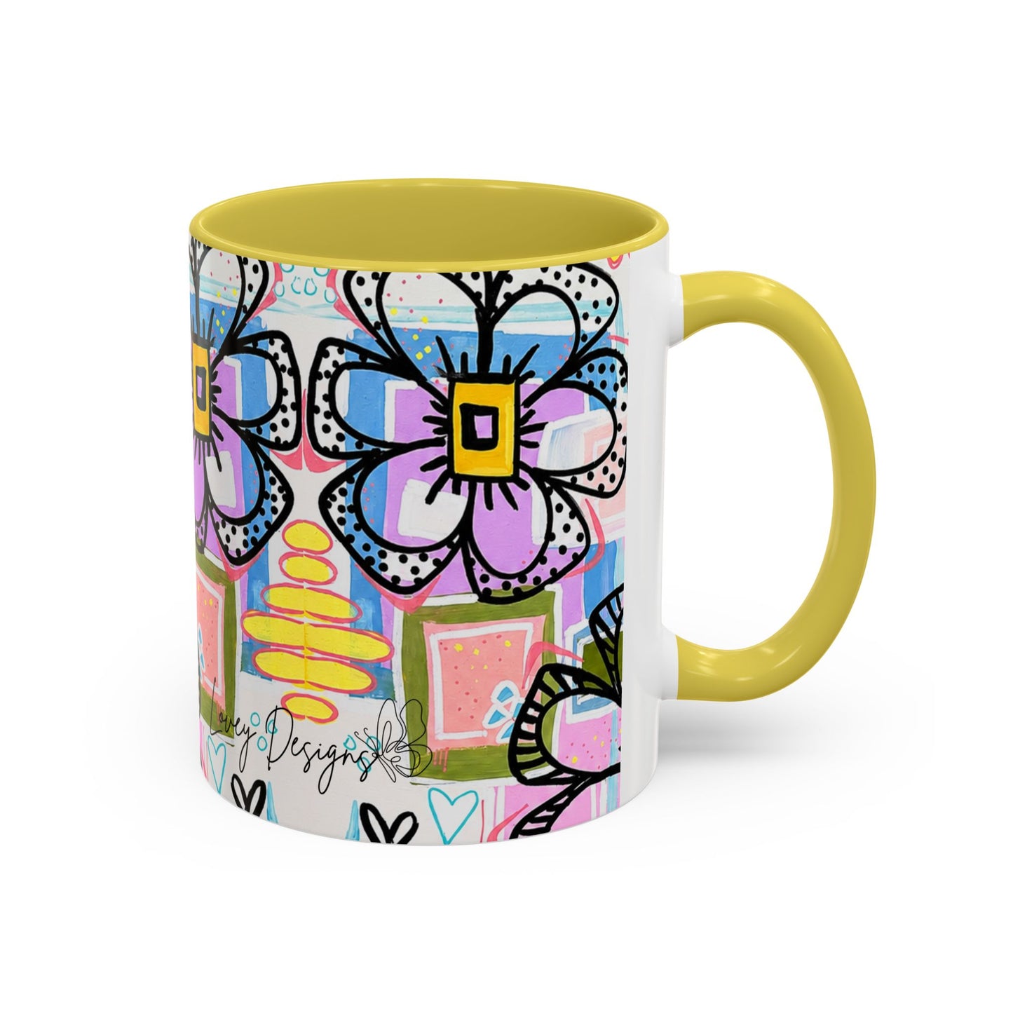 Colorful Floral Art Mug (11oz & 15oz) — Bright Hand-Drawn Flowers, Funky Pastel Coffee Cup