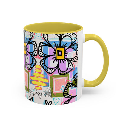 Colorful Floral Art Mug (11oz & 15oz) — Bright Hand-Drawn Flowers, Funky Pastel Coffee Cup
