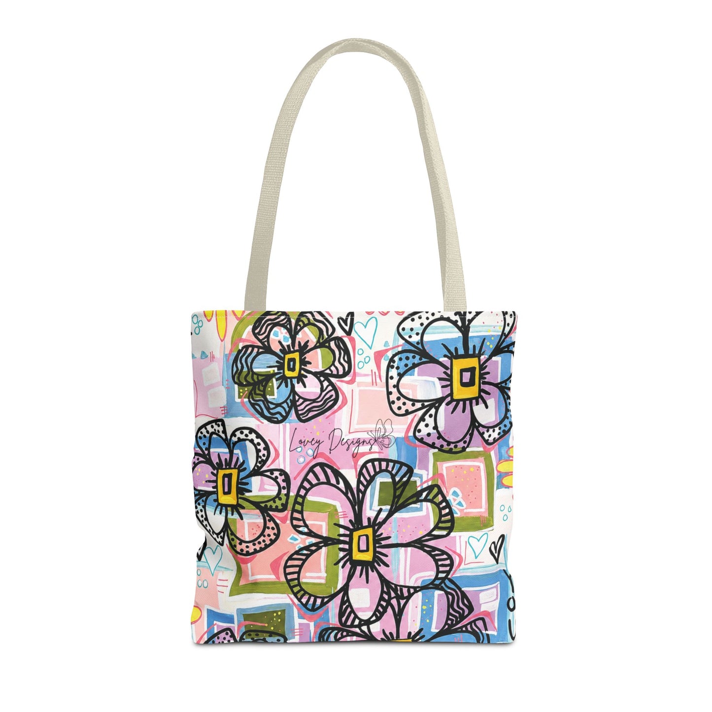 Floral Pop Art Tote Bag — Colorful Hand-Drawn Flowers AOP