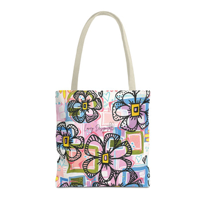 Floral Pop Art Tote Bag — Colorful Hand-Drawn Flowers AOP