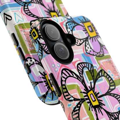 Floral Pop Tough Magnetic Phone Case — Pink Hand-Drawn Daisies