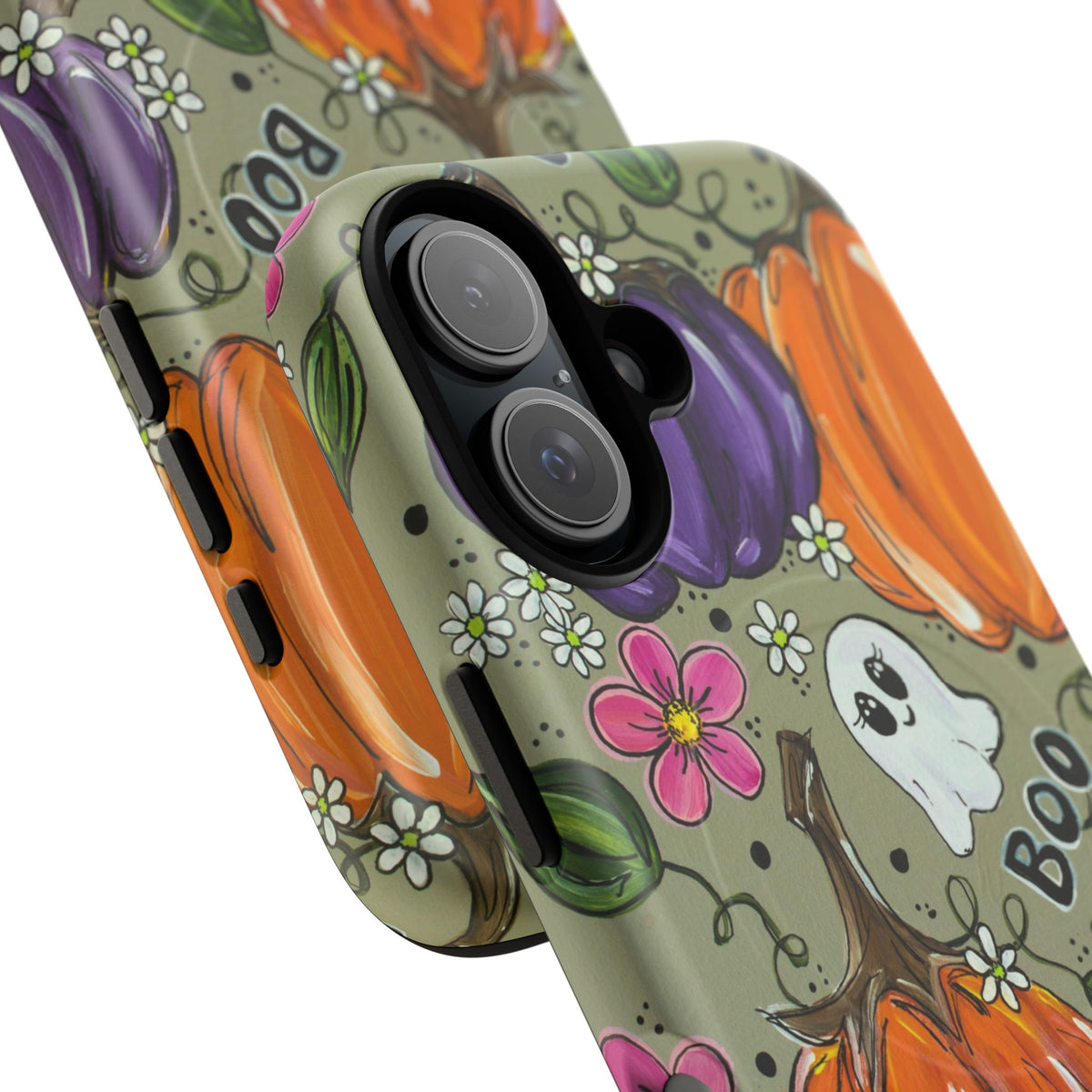Halloween Pumpkin Ghost Tough Magnetic Phone Case — 'Boo' Fall Floral iPhone Cover