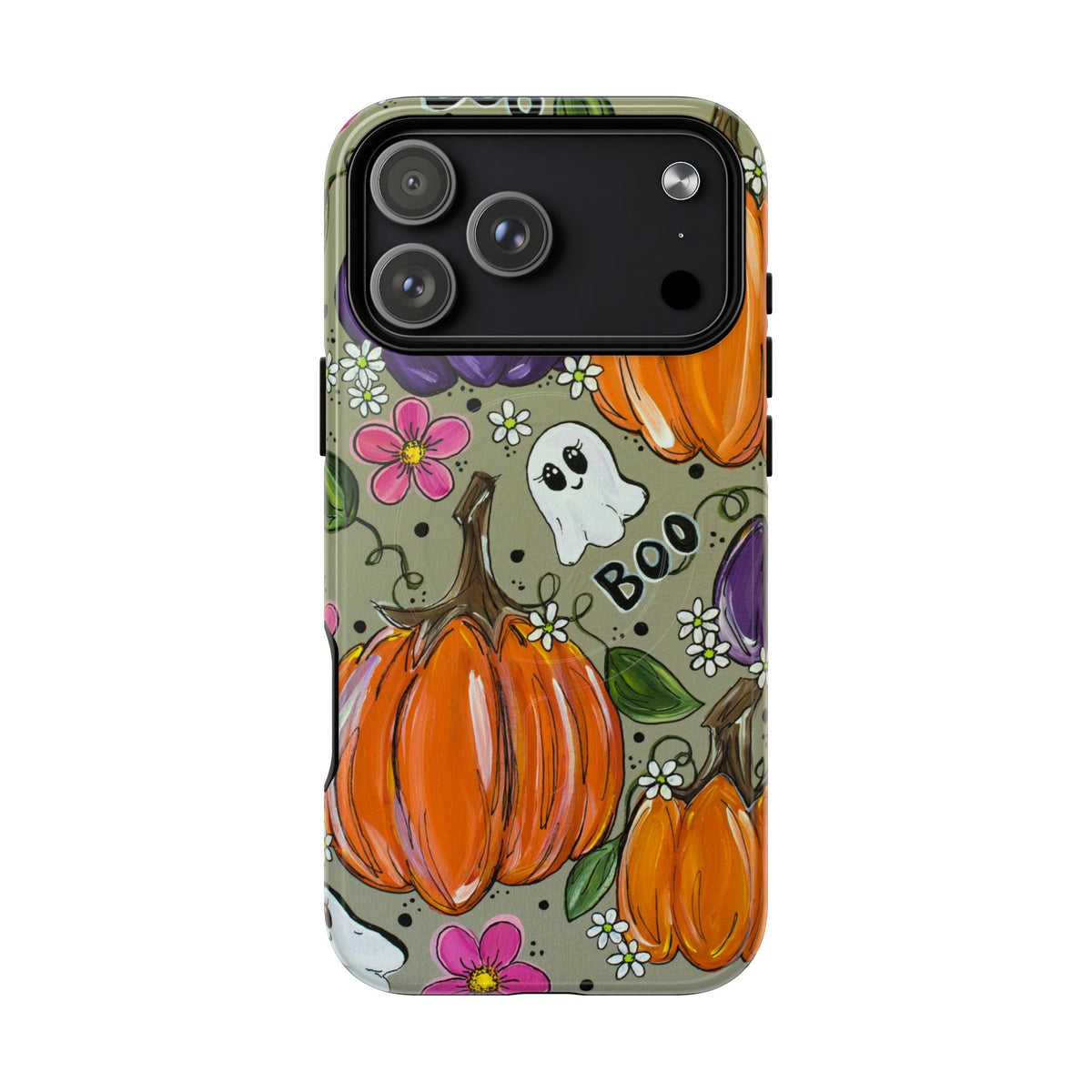 Halloween Pumpkin Ghost Tough Magnetic Phone Case — 'Boo' Fall Floral iPhone Cover