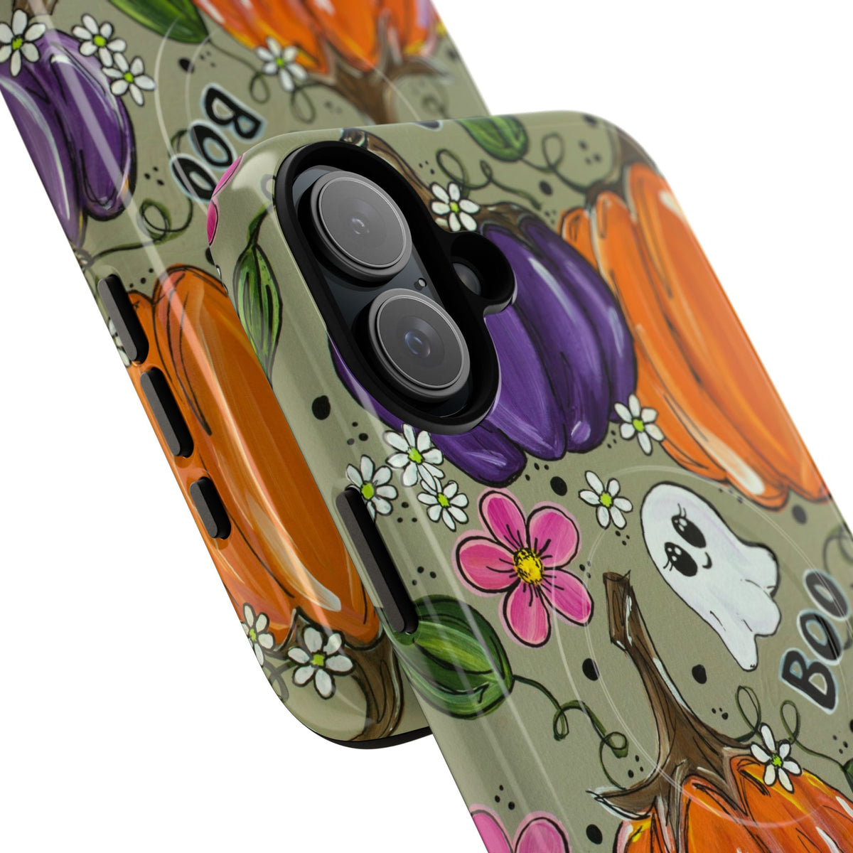 Halloween Pumpkin Ghost Tough Magnetic Phone Case — 'Boo' Fall Floral iPhone Cover