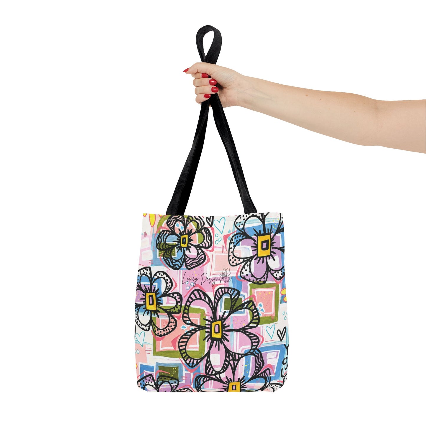 Floral Pop Art Tote Bag — Colorful Hand-Drawn Flowers AOP