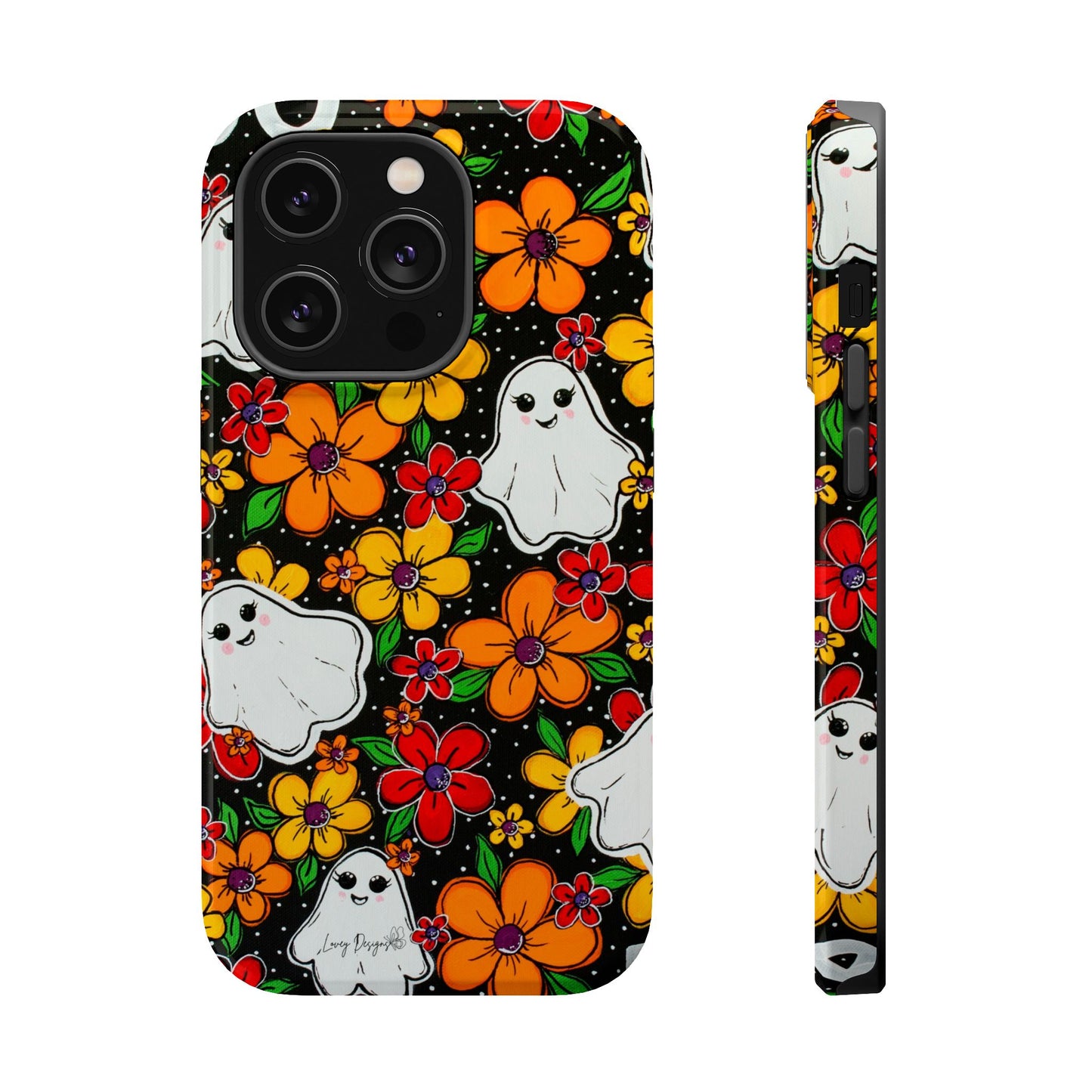 Halloween Phone Case with Ghosts and Flowers Design - Phone Case