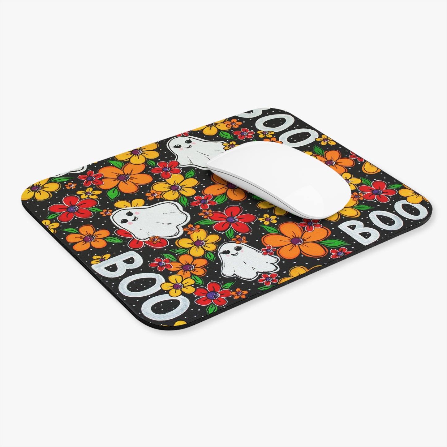 Ghosts in the Garden — "Boo" Pattern Desk Halloween Floral Ghost Mouse Pad