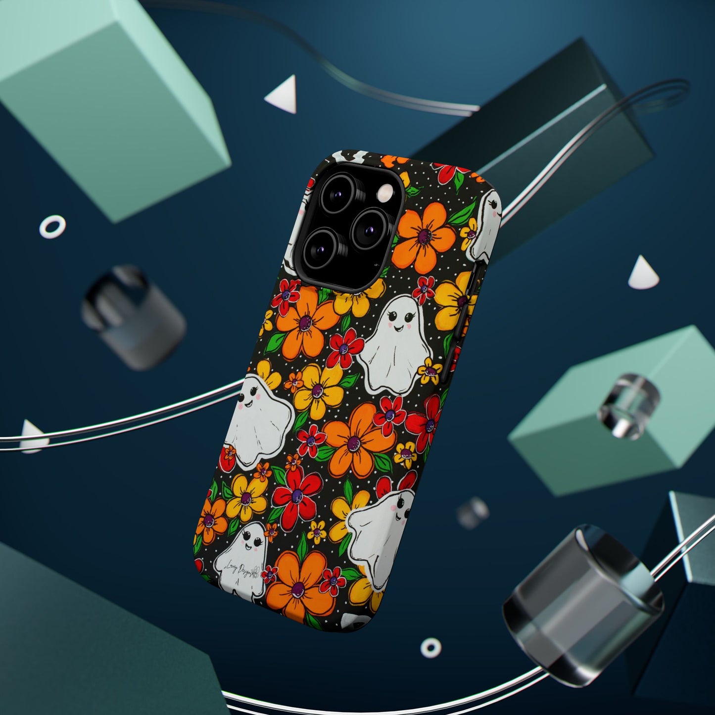 Halloween Phone Case with Ghosts and Flowers Design - Phone Case