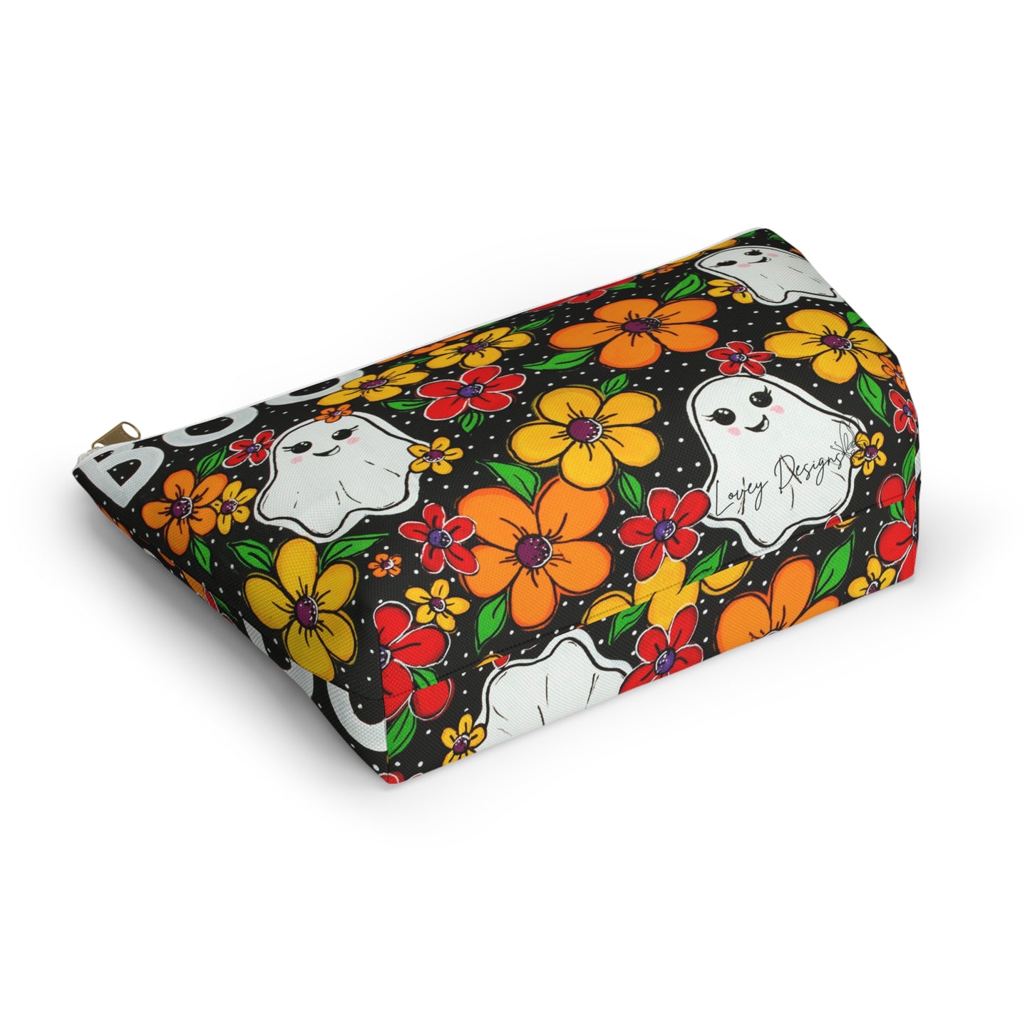 Ghosts in the Garden — 'BOO' Cosmetic Zipper Bag Halloween Ghost Floral Accessory Pouch