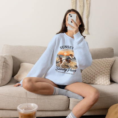 Sunsets & Sandy Paws Crewneck Sweatshirt – Beach Dog Graphic