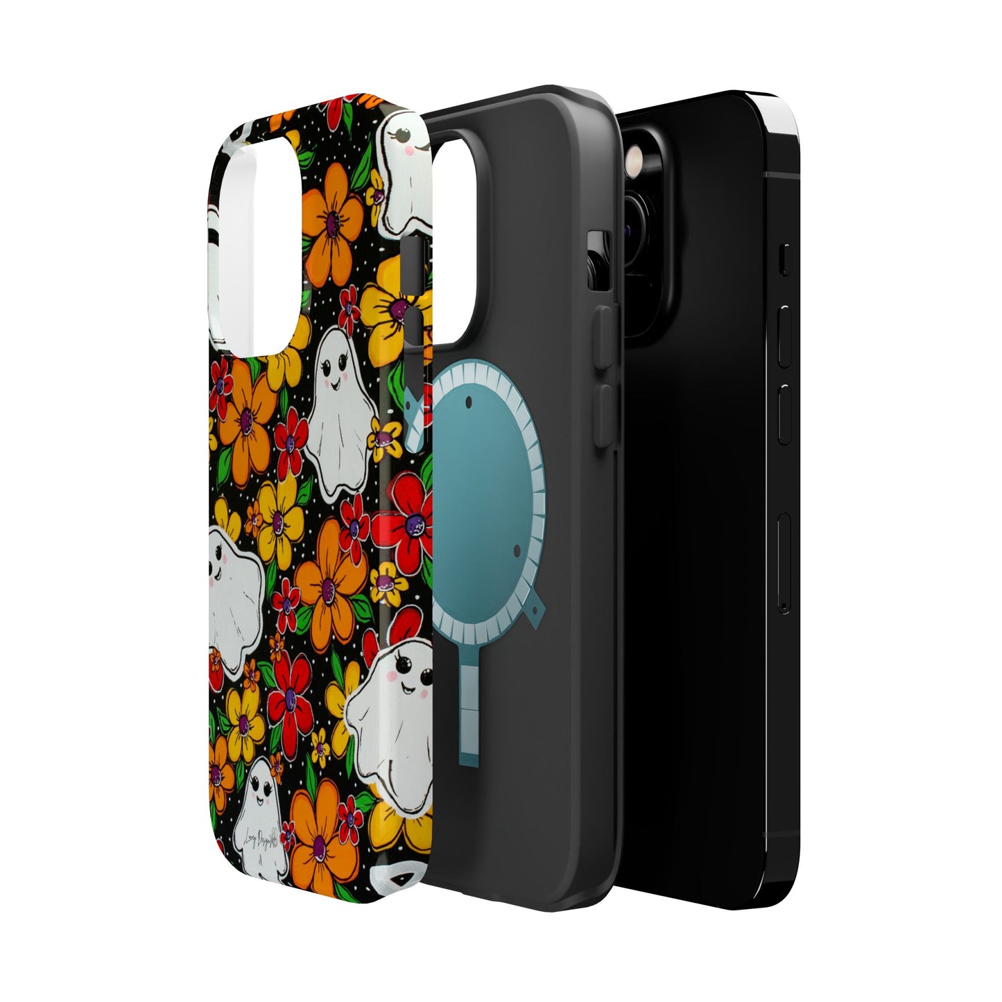 Halloween Phone Case with Ghosts and Flowers Design - Phone Case