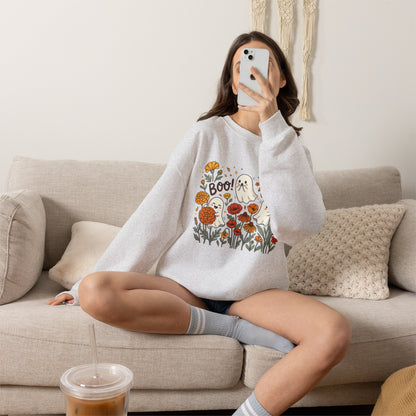 Halloween Ghosts Floral Sweatshirt — 'Boo!' Autumn Crewneck