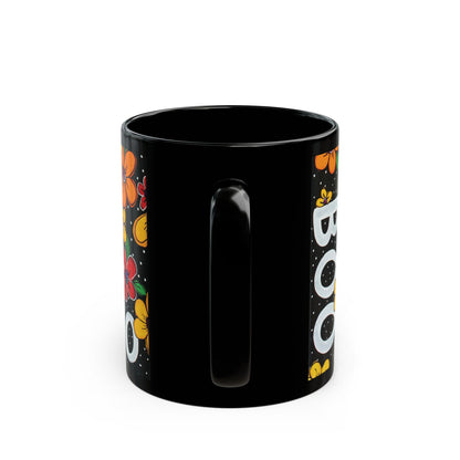 Whimsical Halloween Mug, Black Ghost Mug, Floral Boo Mug, Cute Halloween Gift, Spooky Coffee Cup - "Haunted Garden"