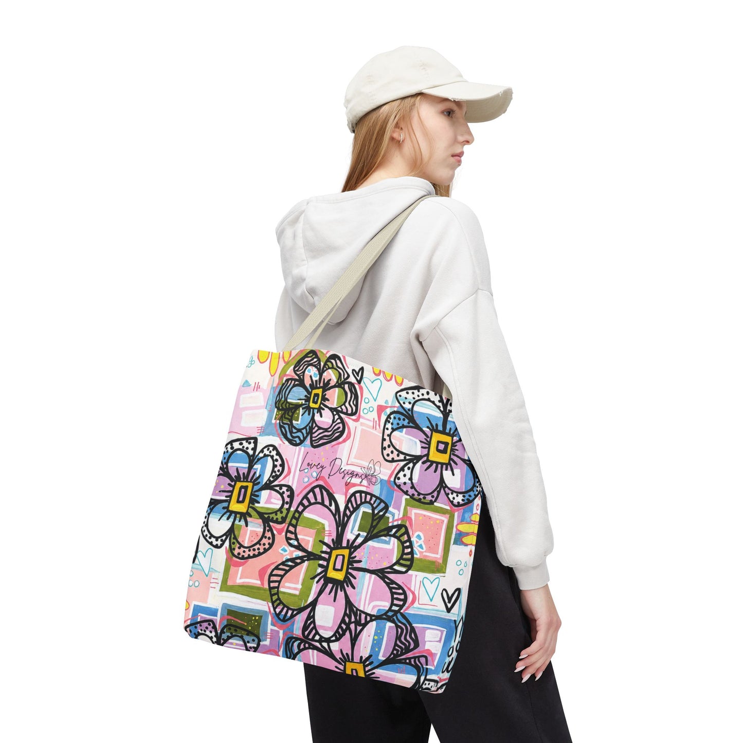 Floral Pop Art Tote Bag — Colorful Hand-Drawn Flowers AOP