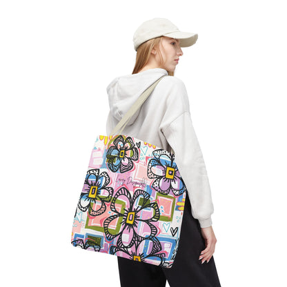 Floral Pop Art Tote Bag — Colorful Hand-Drawn Flowers AOP