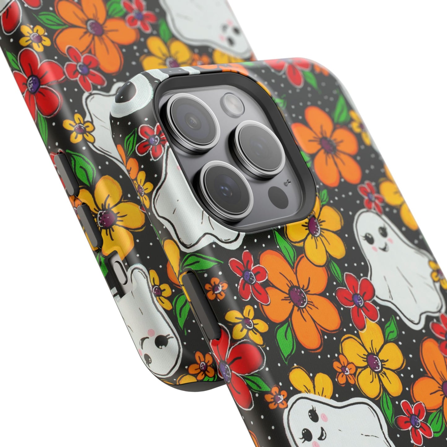 Halloween Phone Case with Ghosts and Flowers Design - Phone Case