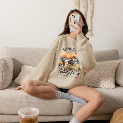 Sunsets & Sandy Paws Crewneck Sweatshirt – Beach Dog Graphic