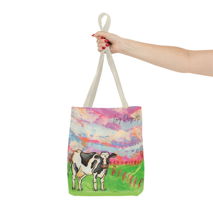 Cow Art Tote Bag — 'Love, Days' Pastel Farm Illustration