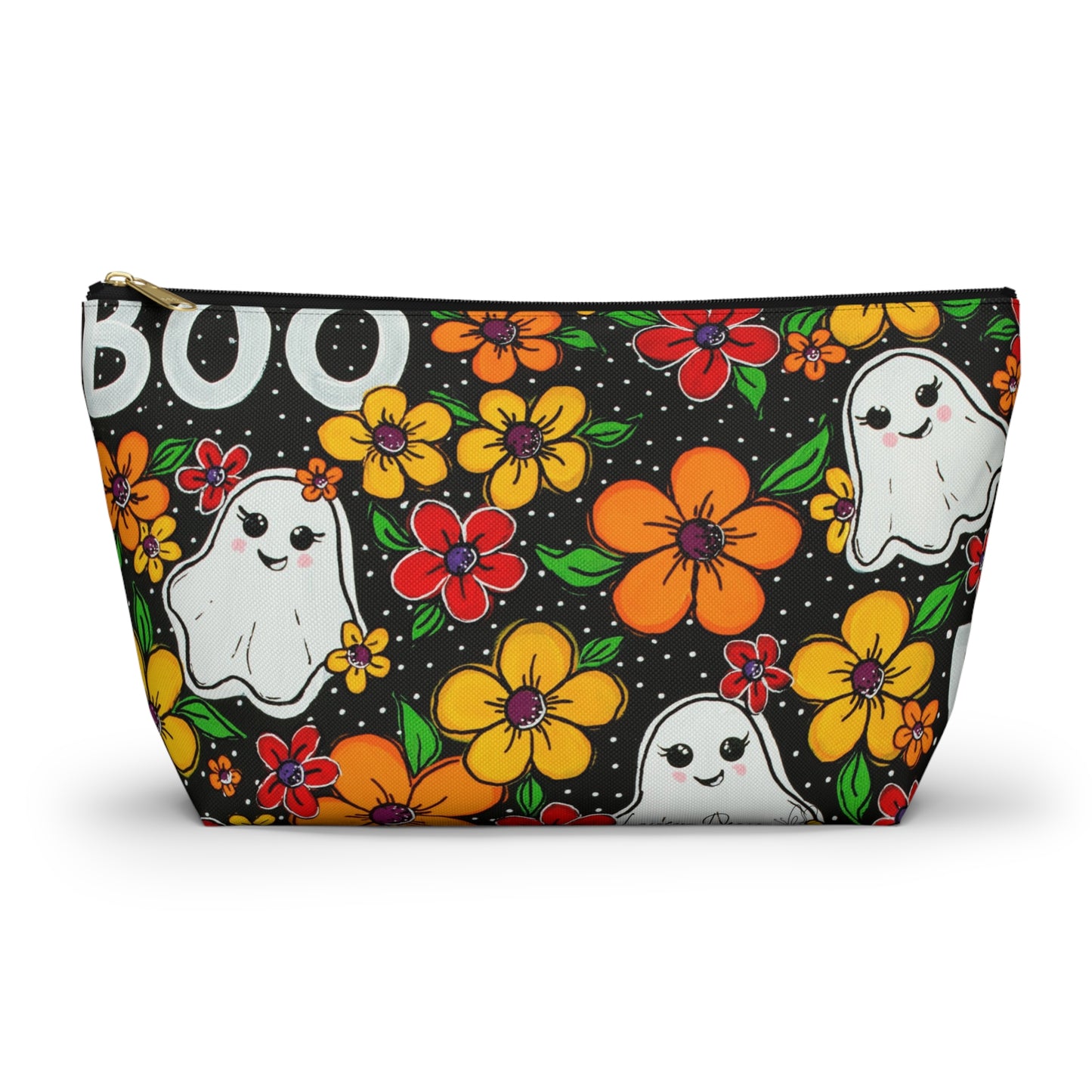 Ghosts in the Garden — 'BOO' Cosmetic Zipper Bag Halloween Ghost Floral Accessory Pouch