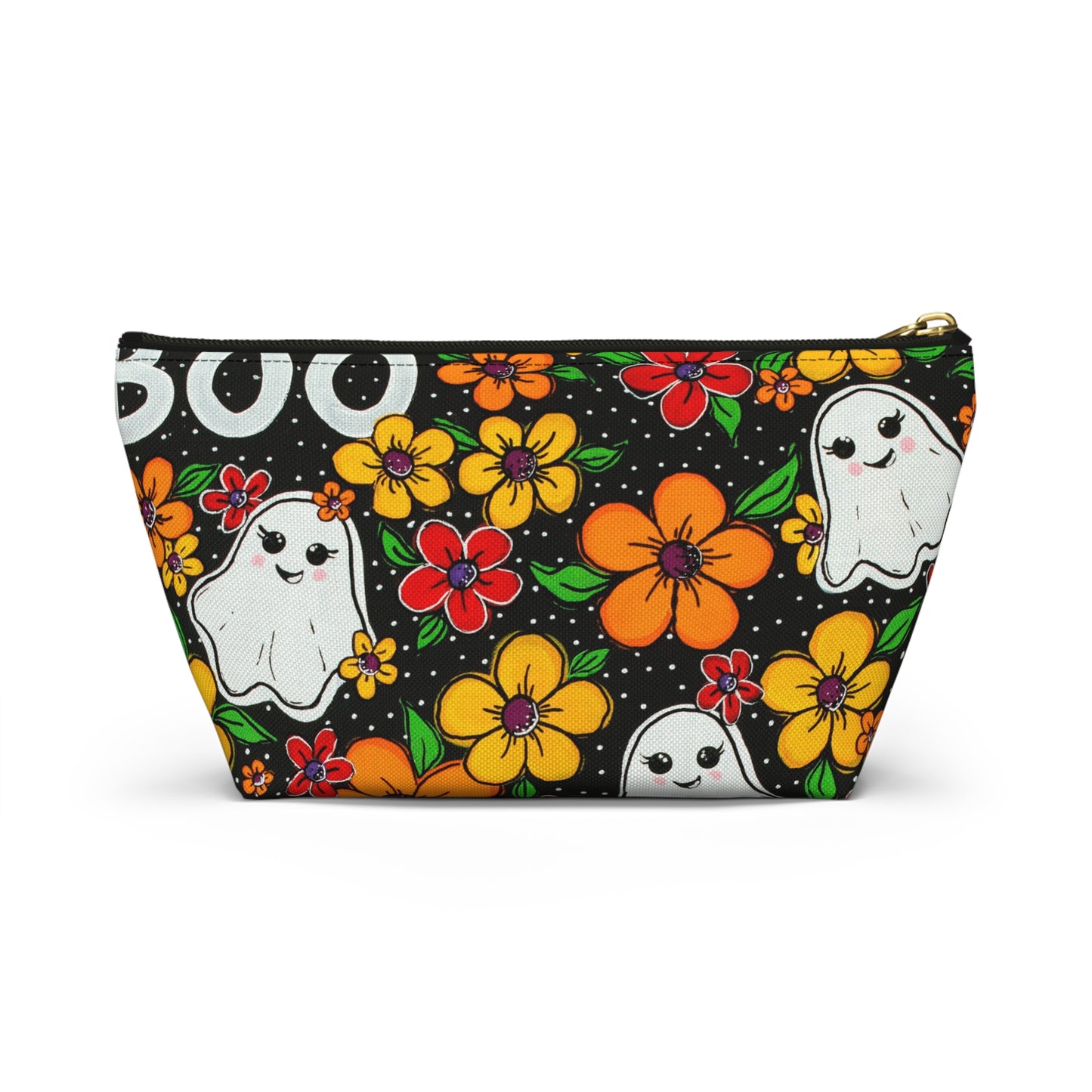 Ghosts in the Garden — 'BOO' Cosmetic Zipper Bag Halloween Ghost Floral Accessory Pouch
