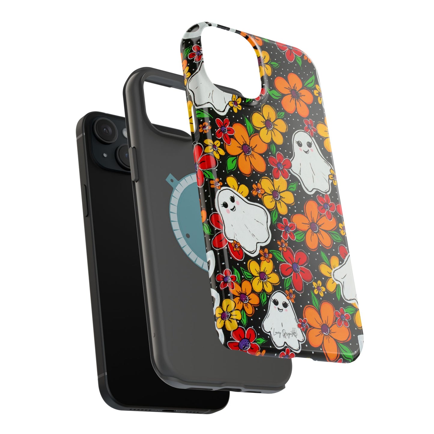 Halloween Phone Case with Ghosts and Flowers Design - Phone Case