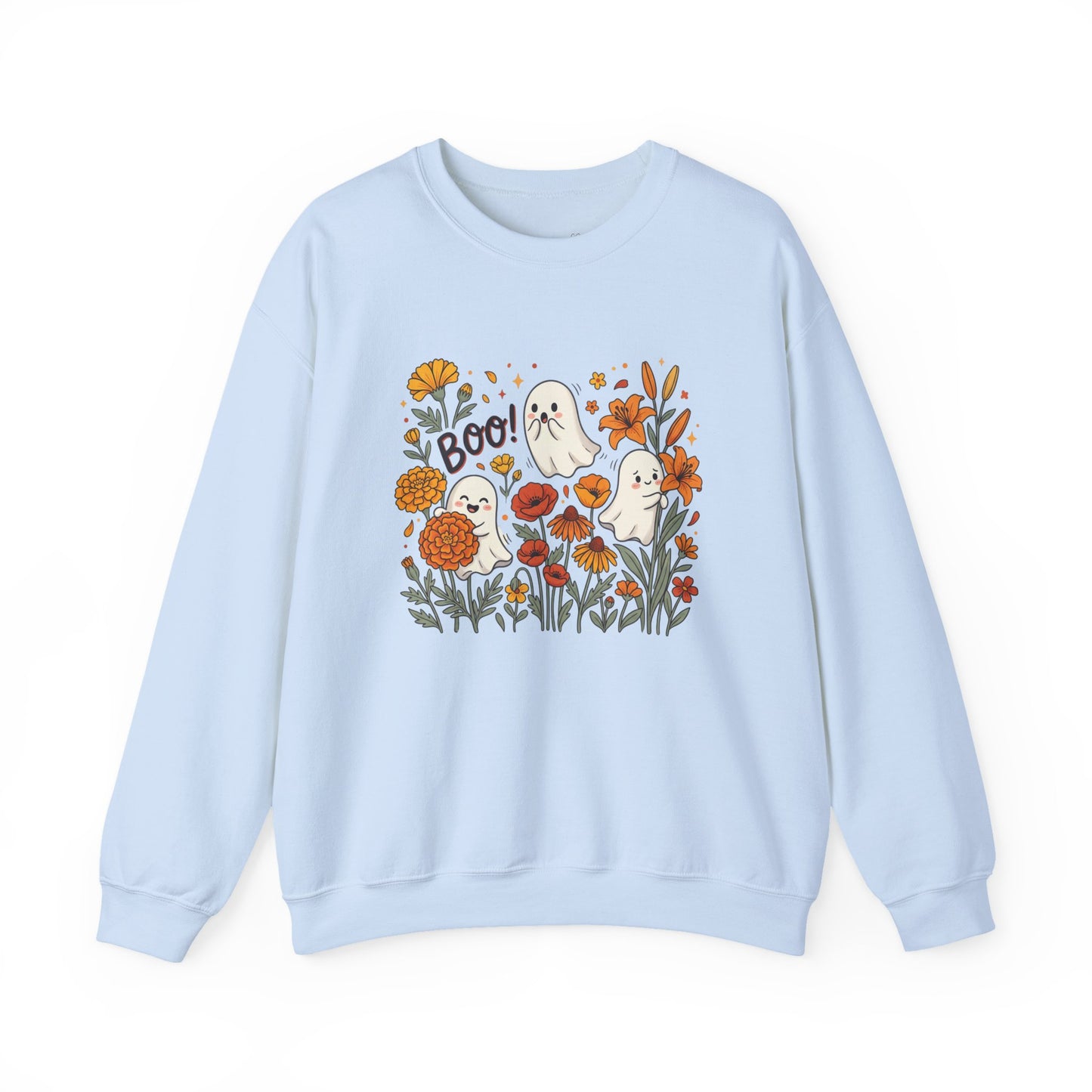 Halloween Ghosts Floral Sweatshirt — 'Boo!' Autumn Crewneck