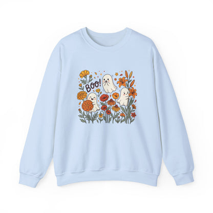 Halloween Ghosts Floral Sweatshirt — 'Boo!' Autumn Crewneck