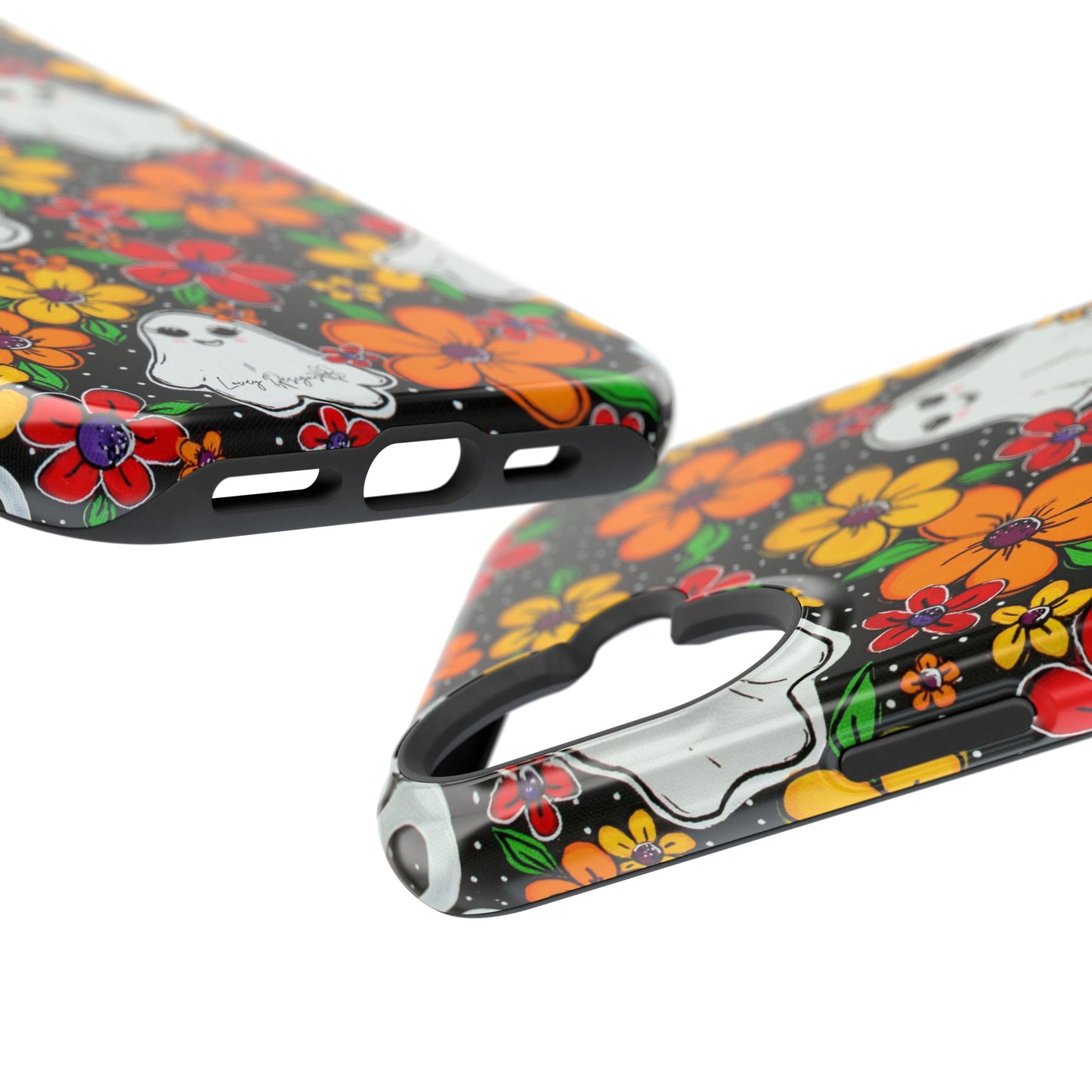 Halloween Phone Case with Ghosts and Flowers Design - Phone Case