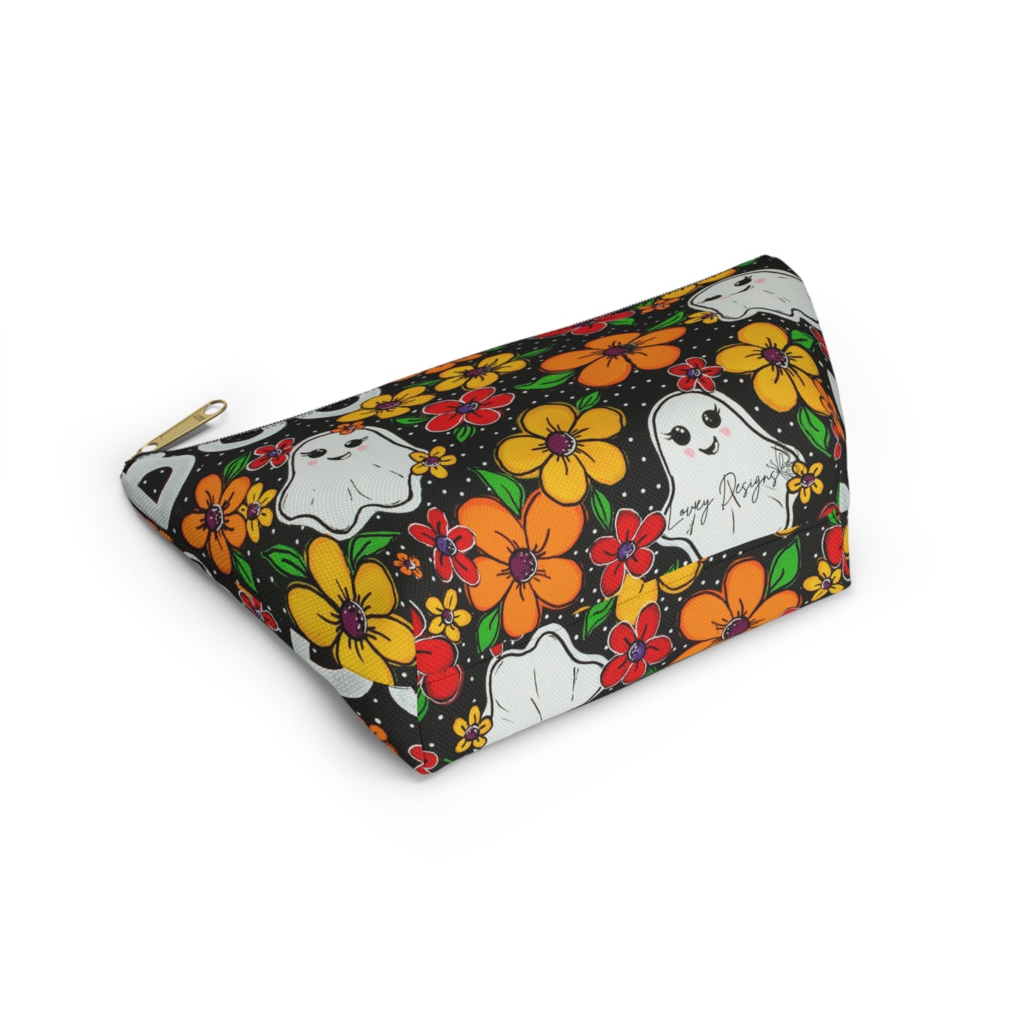 Ghosts in the Garden — 'BOO' Cosmetic Zipper Bag Halloween Ghost Floral Accessory Pouch