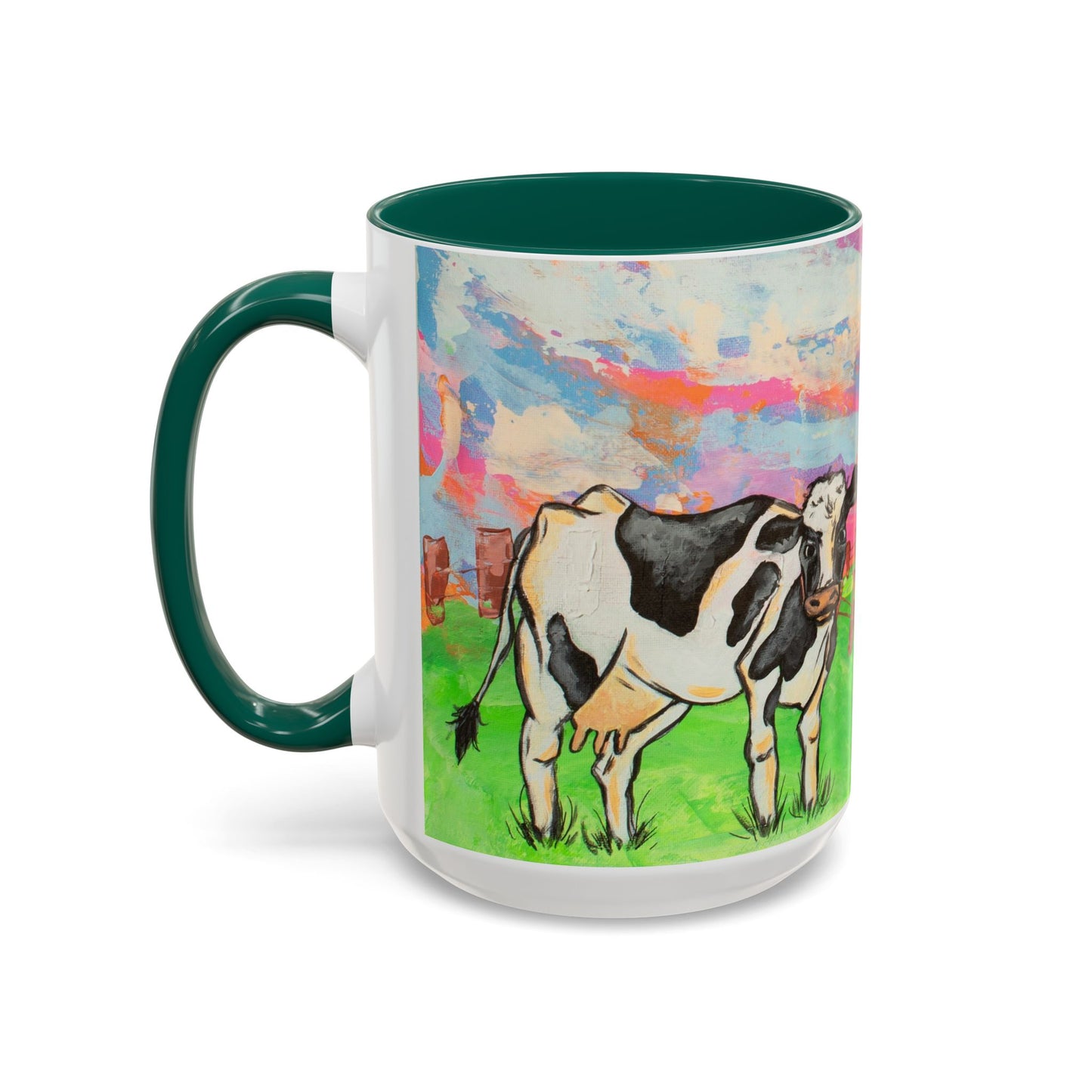 Colorful Cow Farm Art Mug (15oz) — Bright Pasture Ceramic Coffee Cup