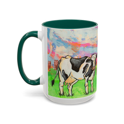 Colorful Cow Farm Art Mug (15oz) — Bright Pasture Ceramic Coffee Cup