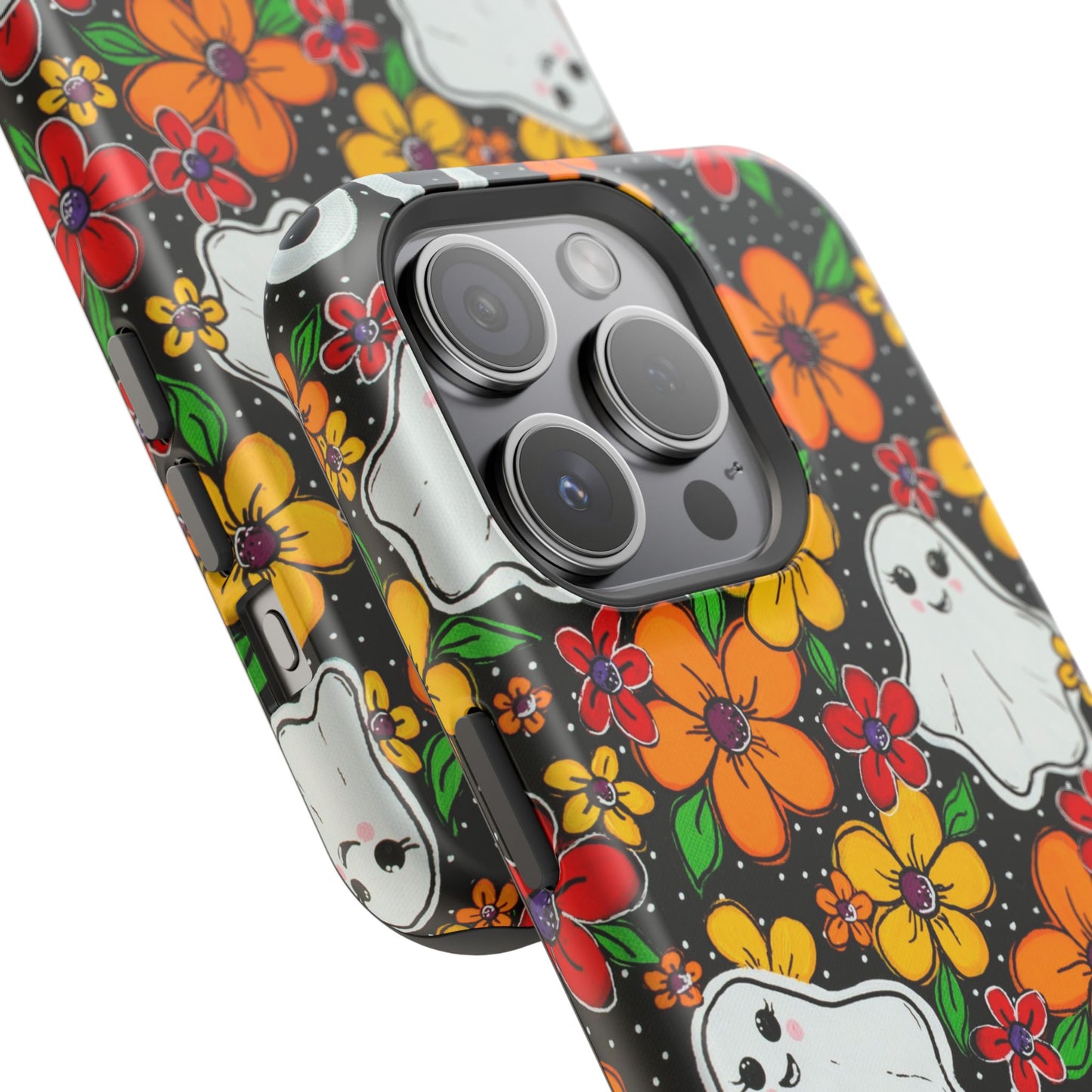 Halloween Phone Case with Ghosts and Flowers Design - Phone Case