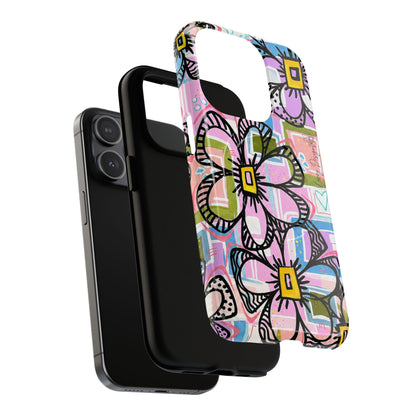 Floral Pop Tough Magnetic Phone Case — Pink Hand-Drawn Daisies