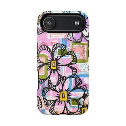 Floral Pop Tough Magnetic Phone Case — Pink Hand-Drawn Daisies