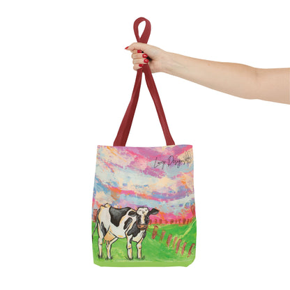 Cow Art Tote Bag — 'Love, Days' Pastel Farm Illustration
