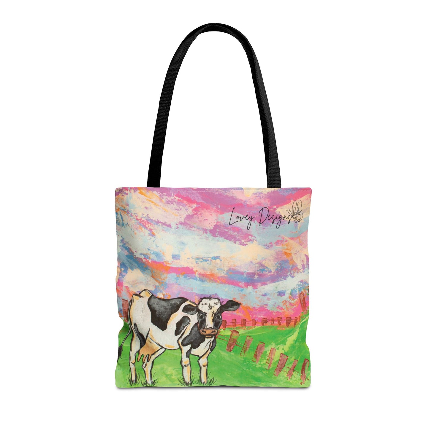 Cow Art Tote Bag — 'Love, Days' Pastel Farm Illustration