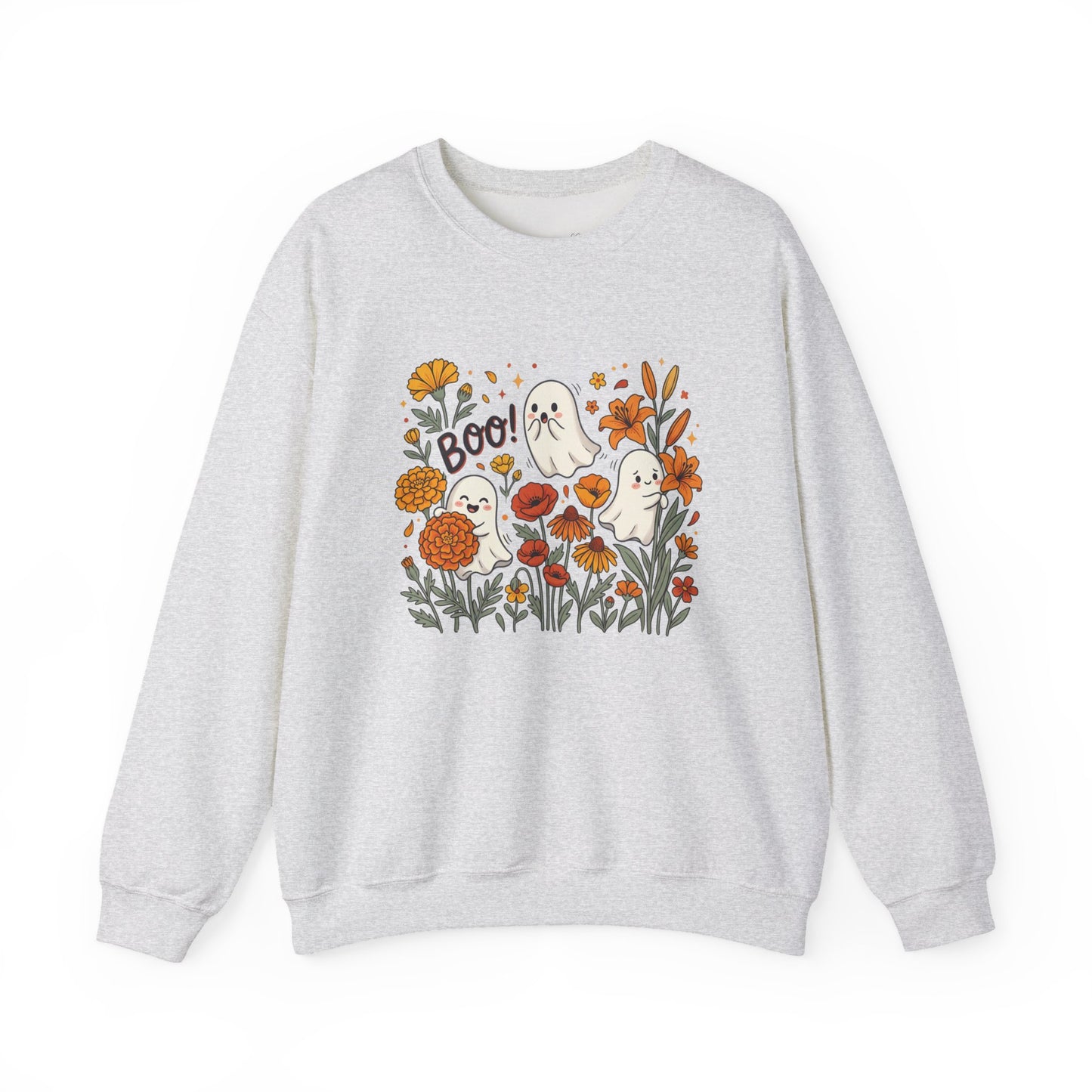 Halloween Ghosts Floral Sweatshirt — 'Boo!' Autumn Crewneck