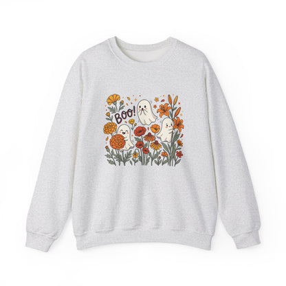 Halloween Ghosts Floral Sweatshirt — 'Boo!' Autumn Crewneck